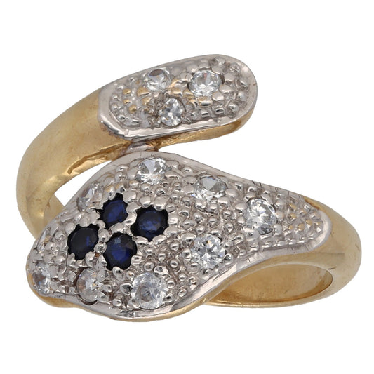 9ct Gold Sapphire & Cubic Zirconia Cobra Ring Size L