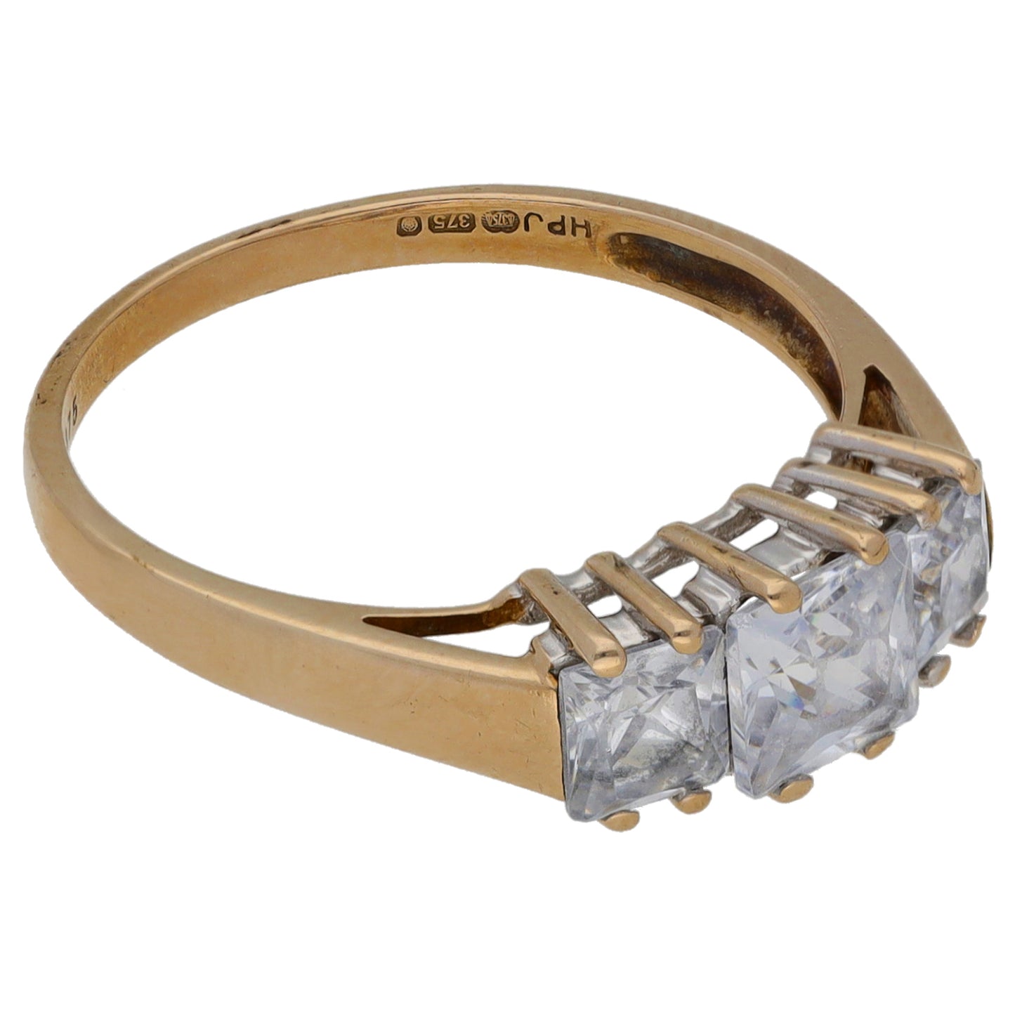 9ct Gold Cubic Zirconia Trilogy Ring Size O