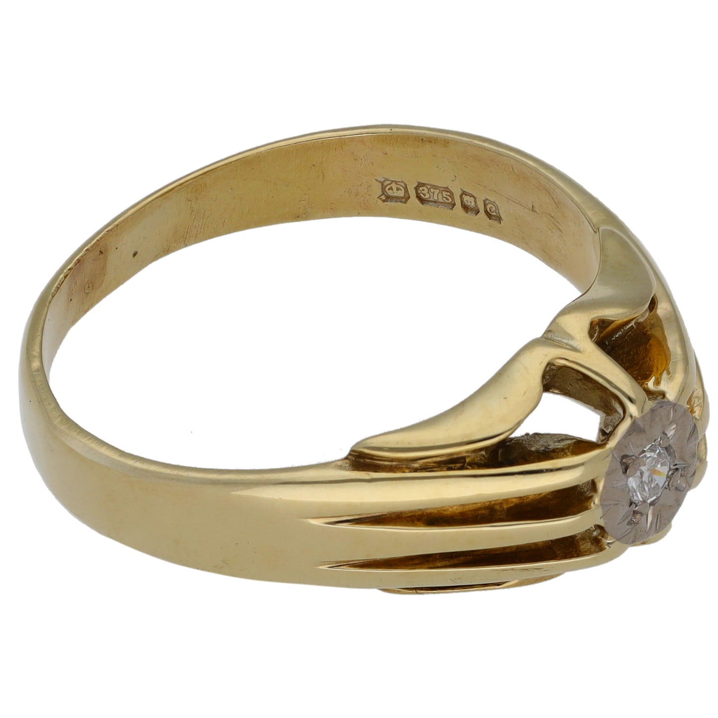 9ct Gold 0.05ct Diamond Single Stone Signet Ring Size V