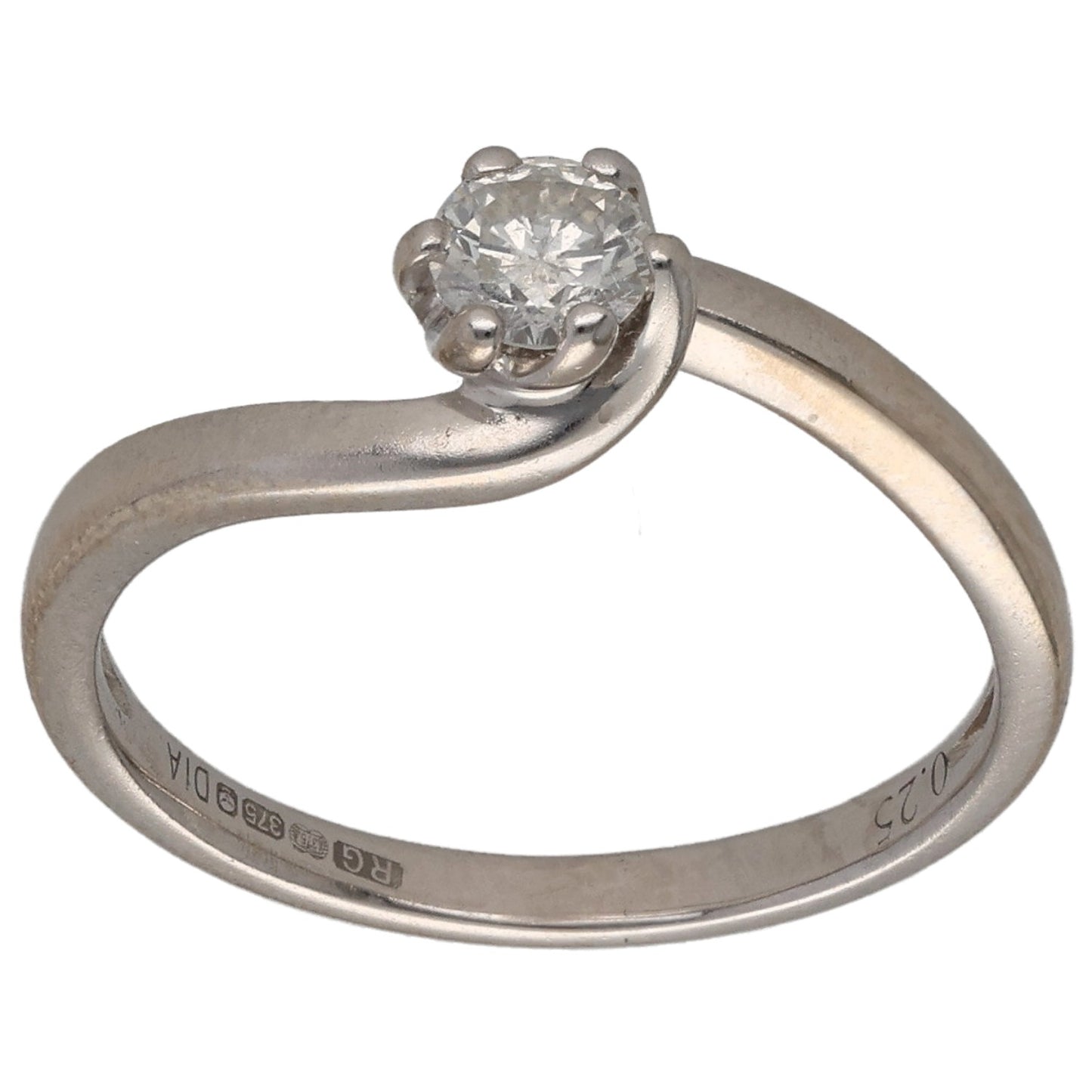 9ct White Gold 0.25ct Diamond Solitaire Ring Size L