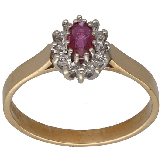 9ct Gold Ruby & 0.06ct Diamond Cluster Ring Size M