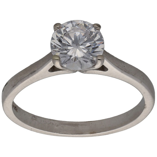 9ct White Gold Cubic Zirconia Single Stone Ring Size O