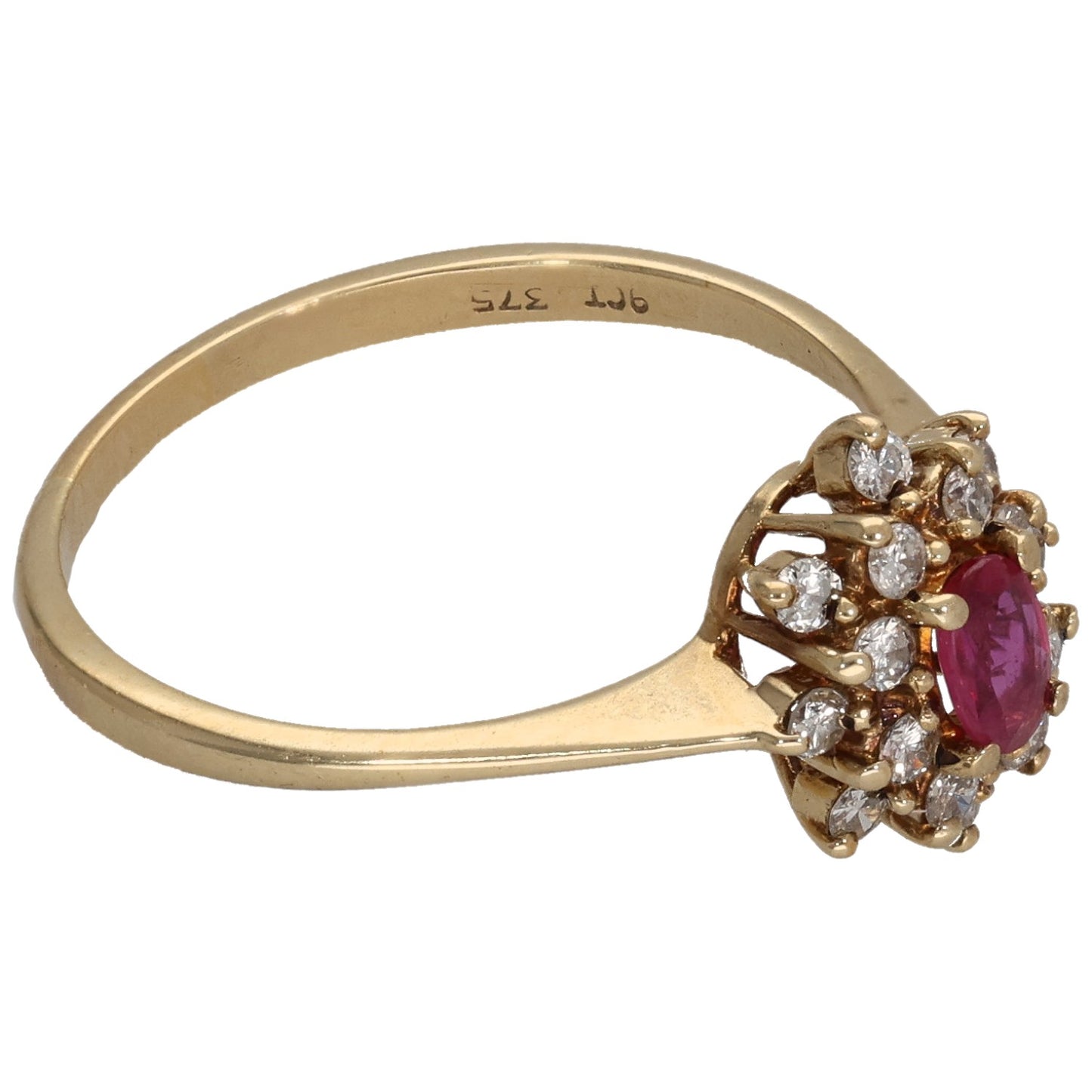 9ct Gold Ruby & 0.16ct Diamond Dress/Cocktail Ring Size P