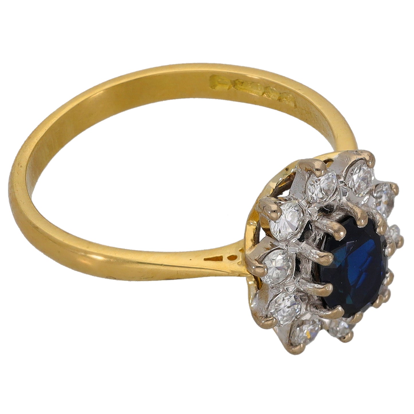 18ct Gold Sapphire & 0.40ct Diamond Cluster Ring Size N