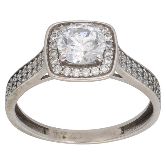 9ct White Gold Cubic Zirconia Halo Ring Size N