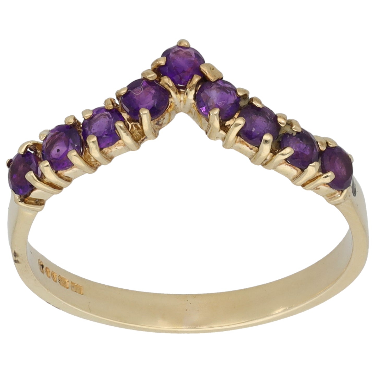 9ct Gold Amethyst Wishbone Ring Size Q
