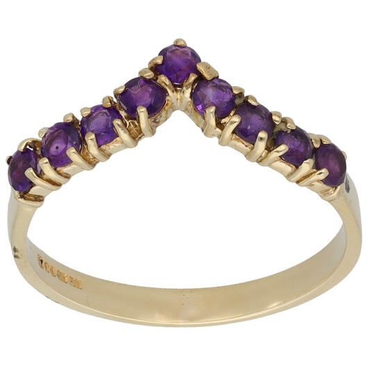 9ct Gold Amethyst Wishbone Ring Size Q