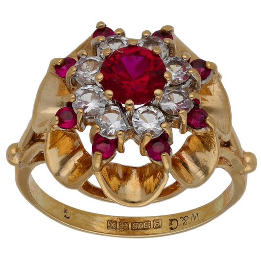 9ct Gold Imitation Gems Dress/Cocktail Ring Size M