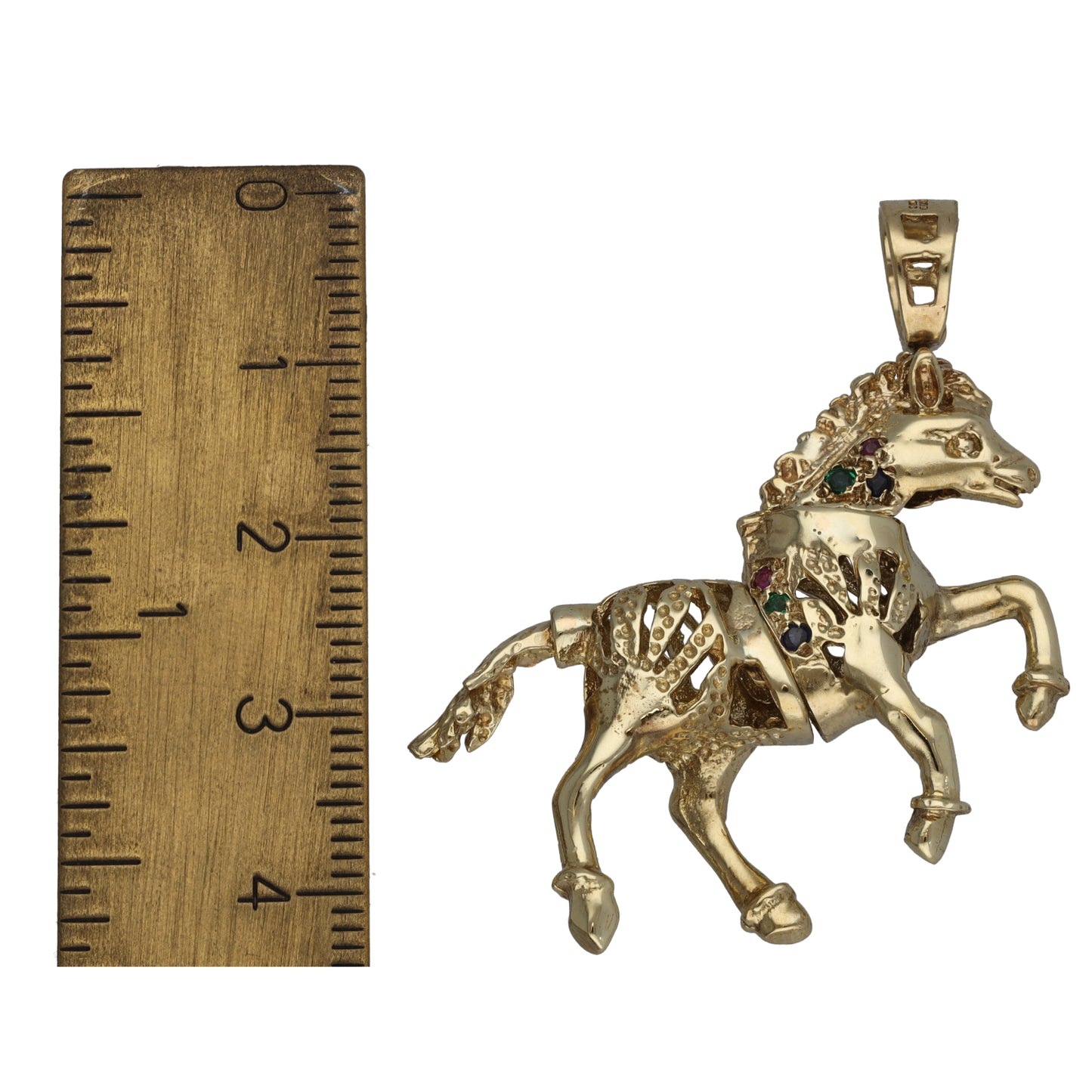 9ct Gold Ruby, Emerald & Sapphire Horse Pendant