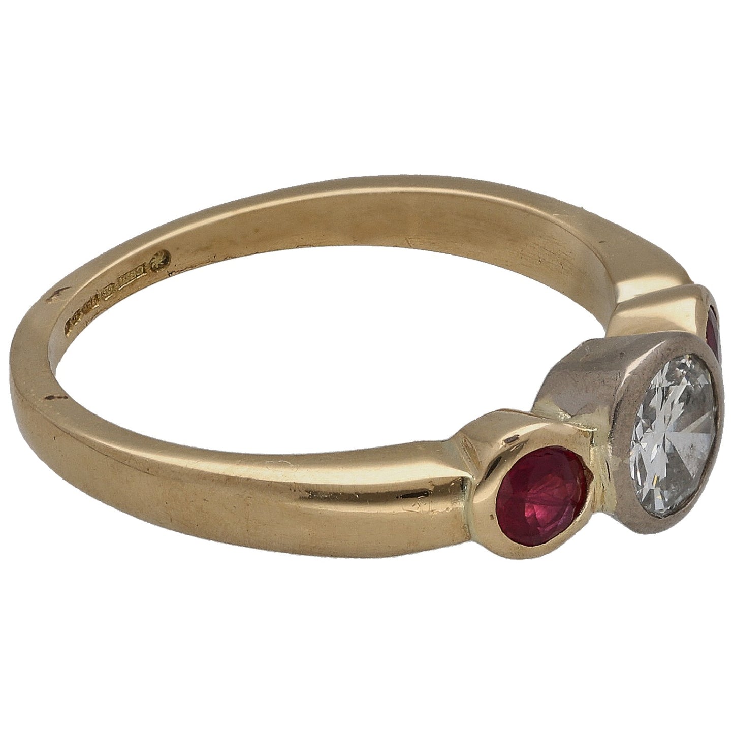 18ct Gold Ruby & 0.50ct Diamond Trilogy Ring Size O