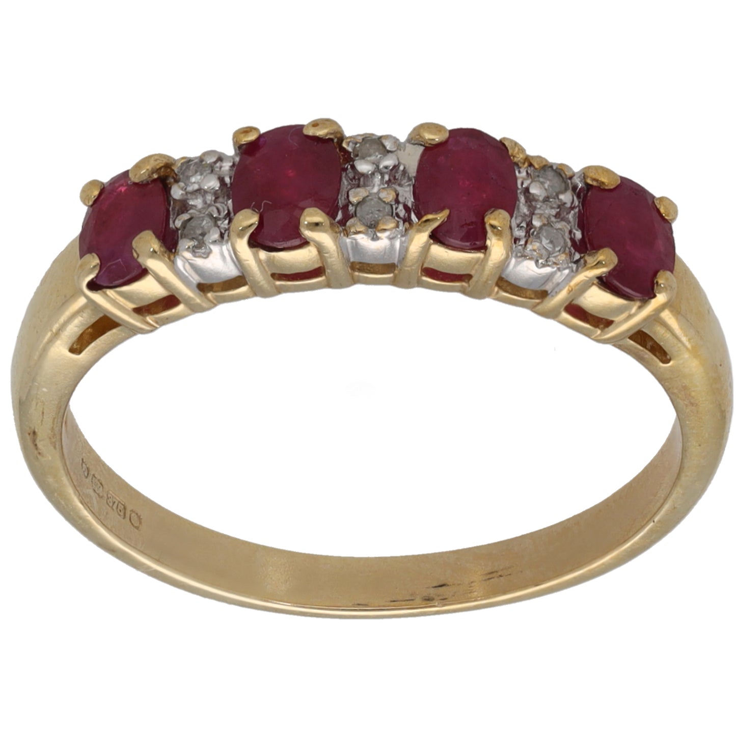 9ct Gold Ruby & 0.03ct Diamond Half Eternity Ring Size P