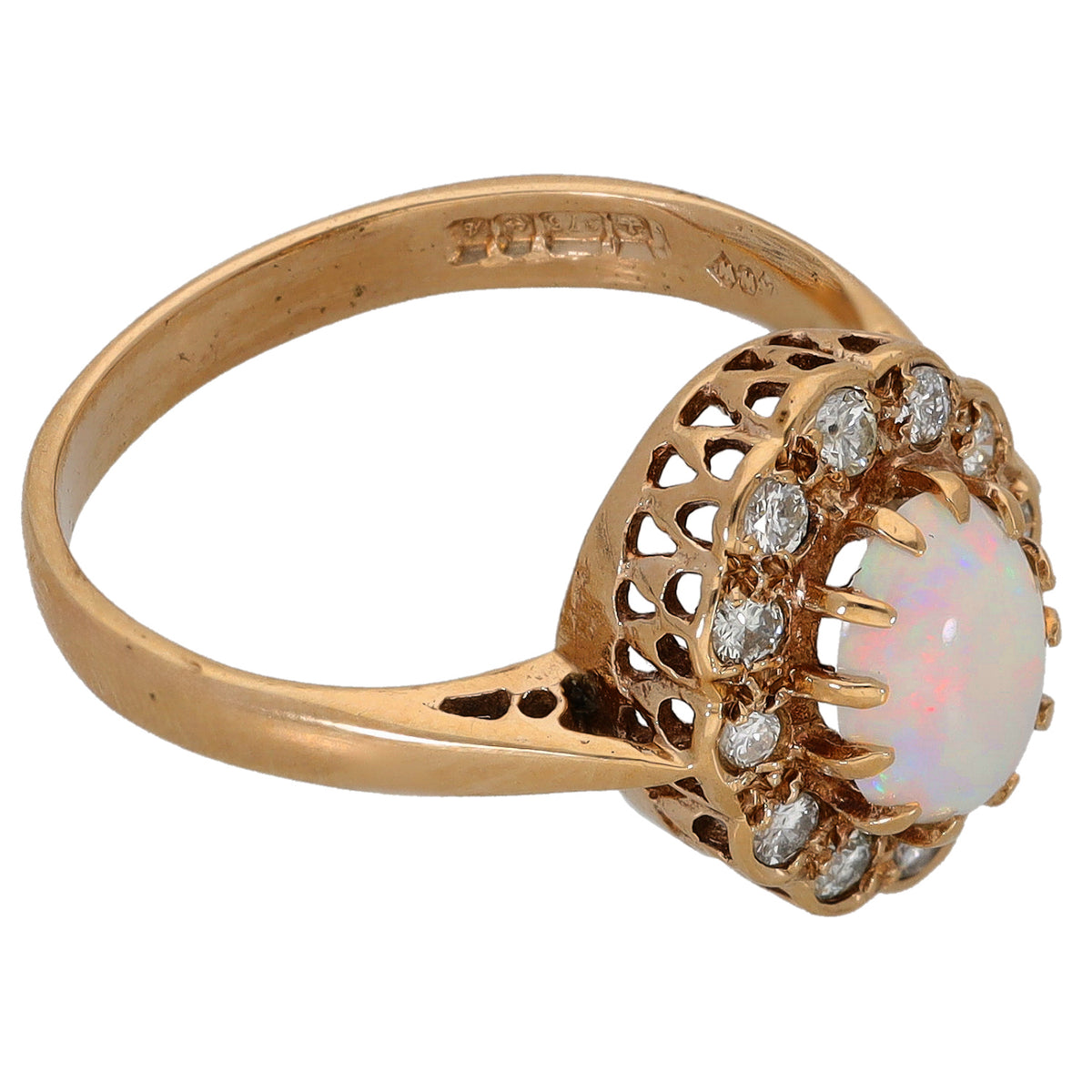 9ct Gold Opal & 0.24ct Diamond Dress/Cocktail Ring Size P