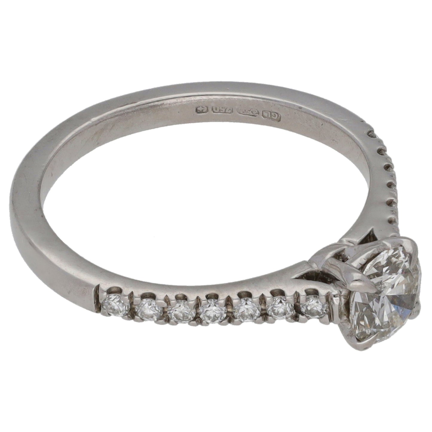 18ct White Gold 0.71ct Diamond Solitaire Ring With Accent Stones Size L