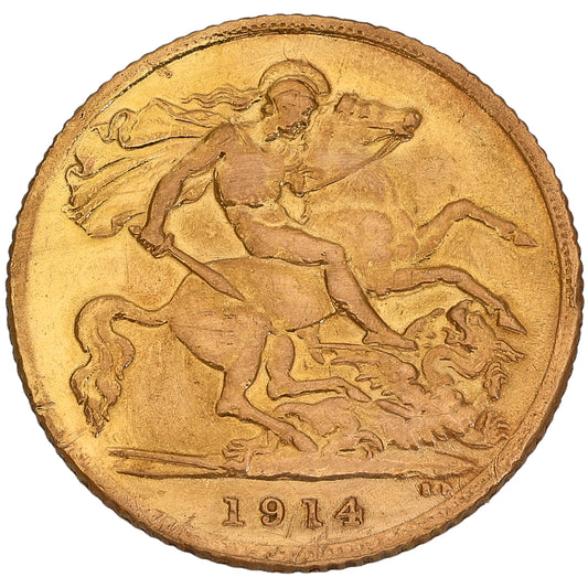 22ct Gold King George V Half Sovereign Coin 1914