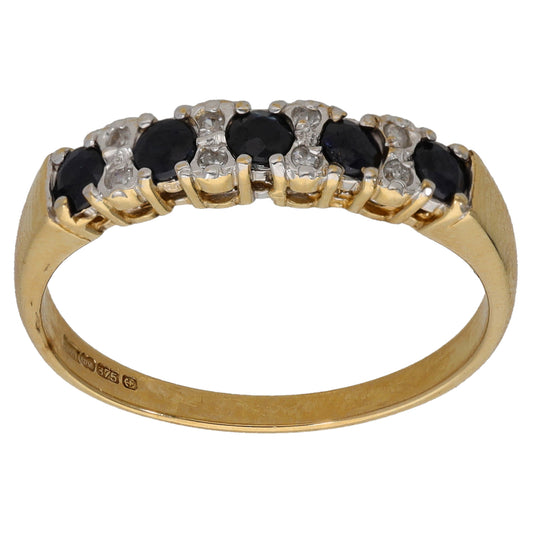 9ct Gold Sapphire & 0.08ct Diamond Half Eternity Ring Size Q