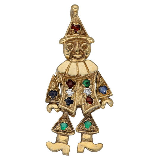9ct Gold Garnet, Sapphire, Emerald & Cubic Zirconia Clown Pendant
