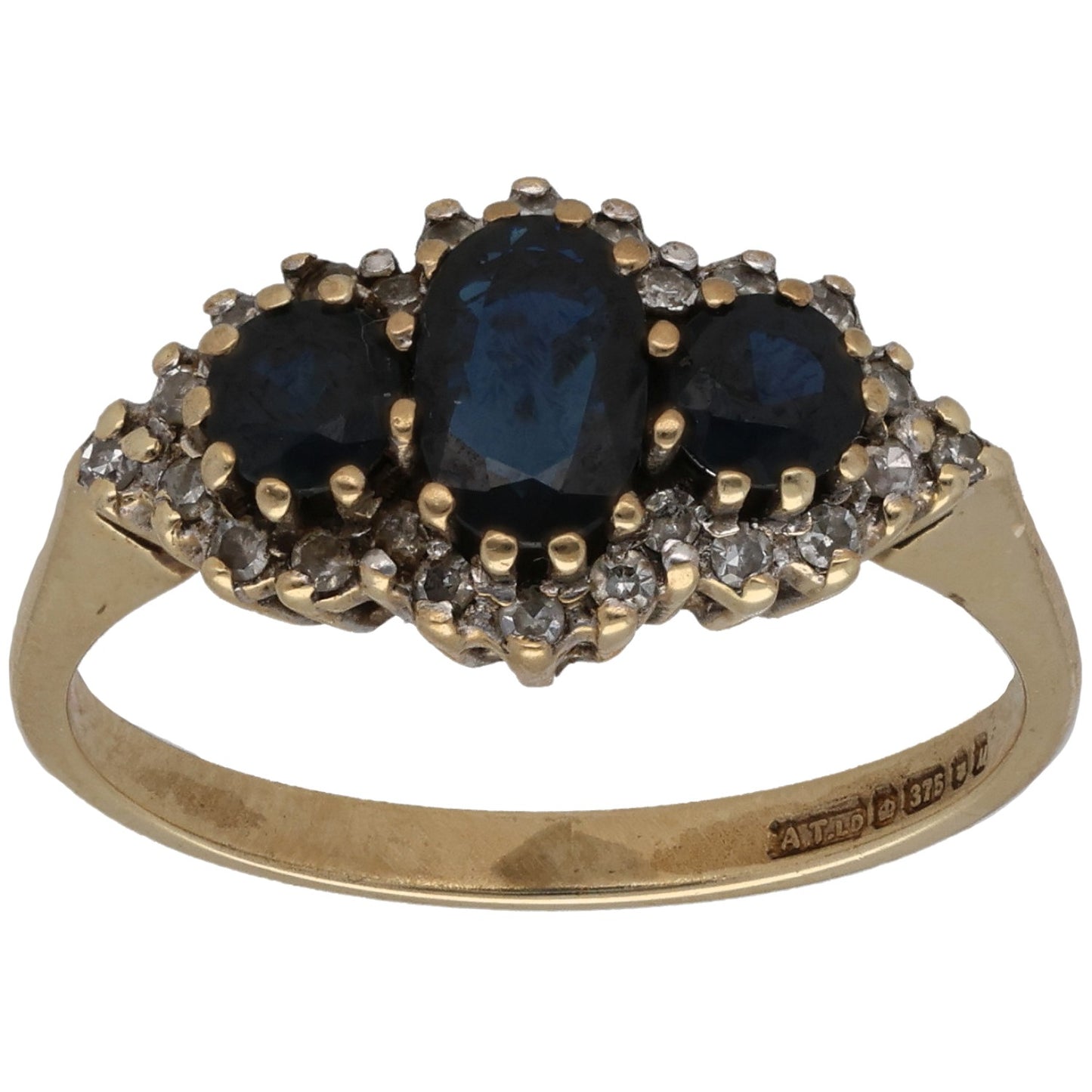 9ct Gold Sapphire & 0.24ct Diamond Dress/Cocktail Ring Size M