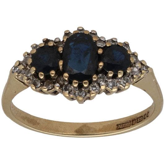 9ct Gold Sapphire & 0.24ct Diamond Dress/Cocktail Ring Size M