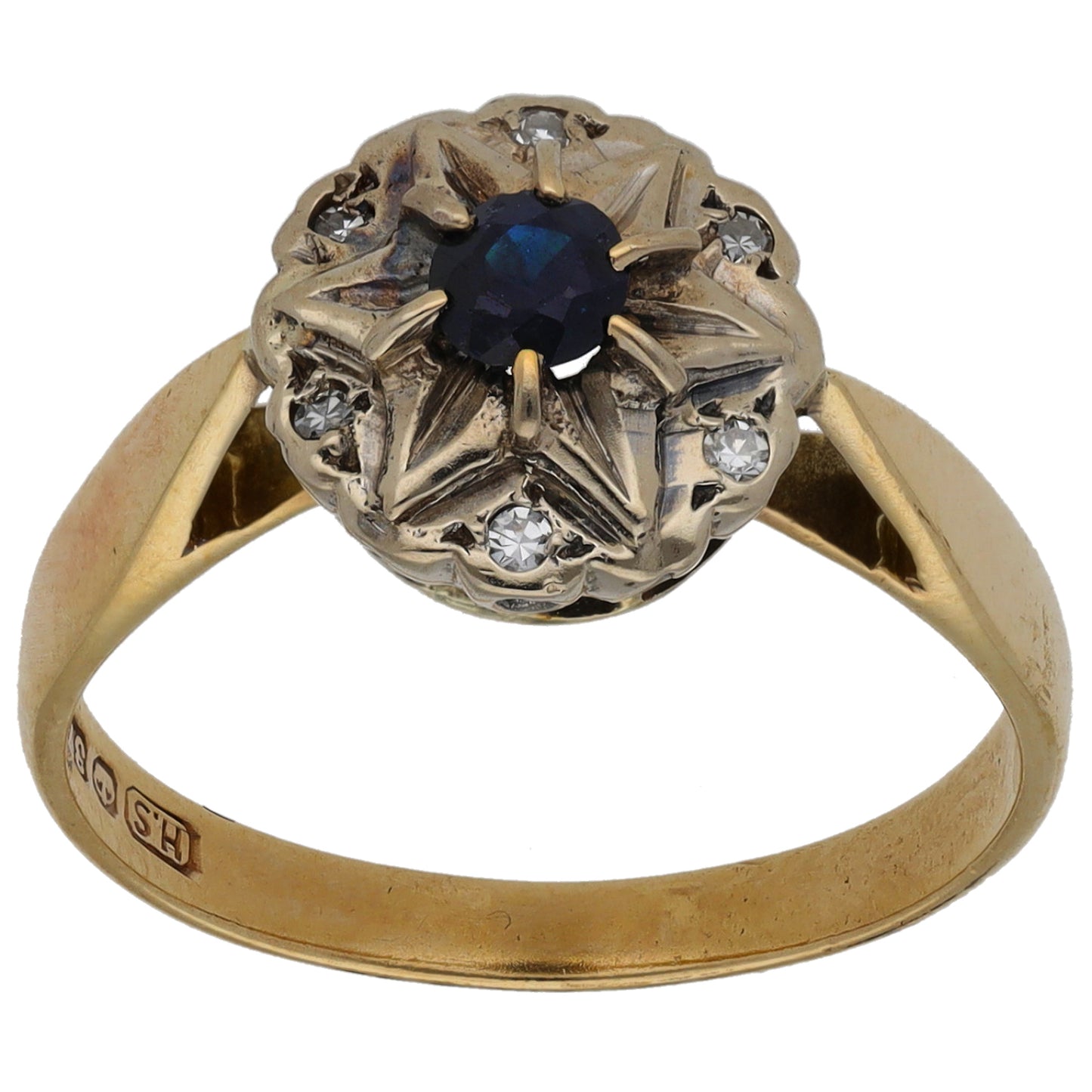 9ct Gold Sapphire & 0.03ct Diamond Dress/Cocktail Ring Size N
