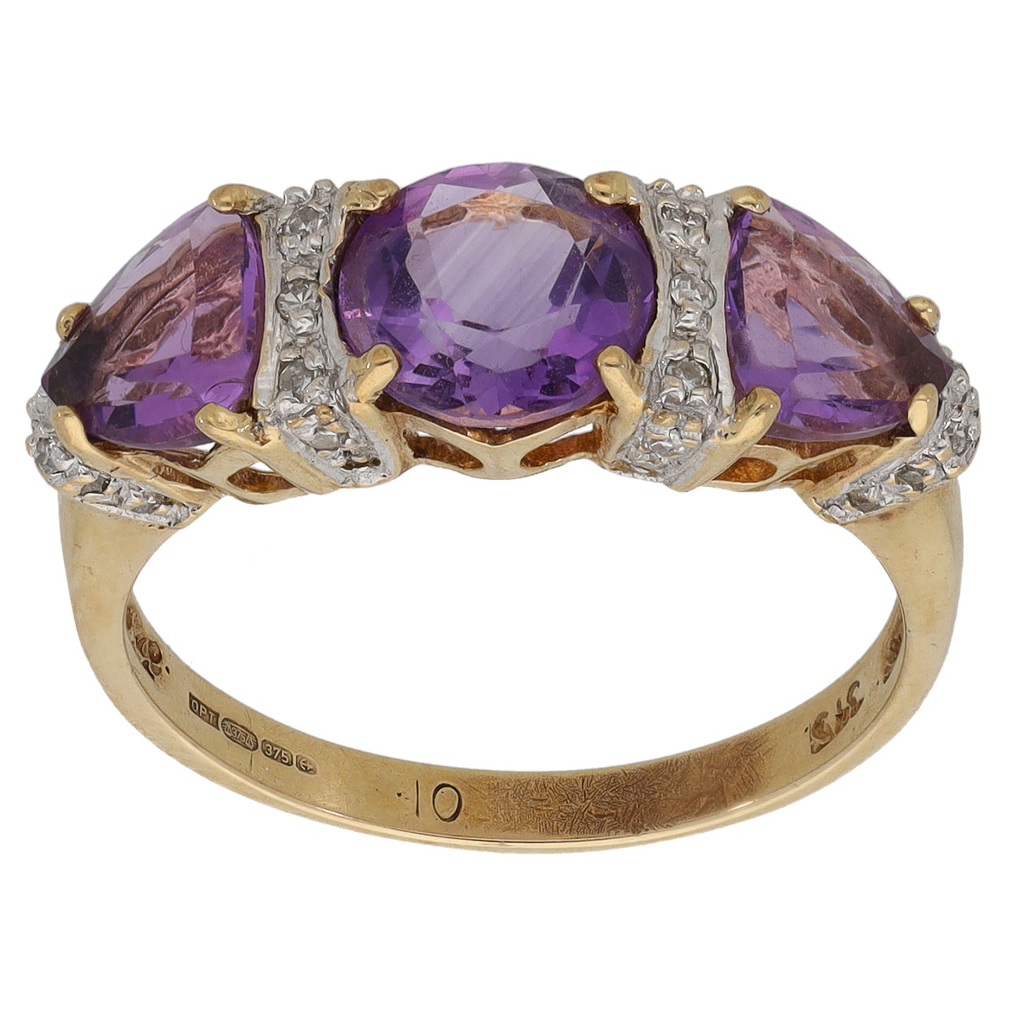 9ct Gold Amethyst & 0.05ct Diamond Dress/Cocktail Ring Size O