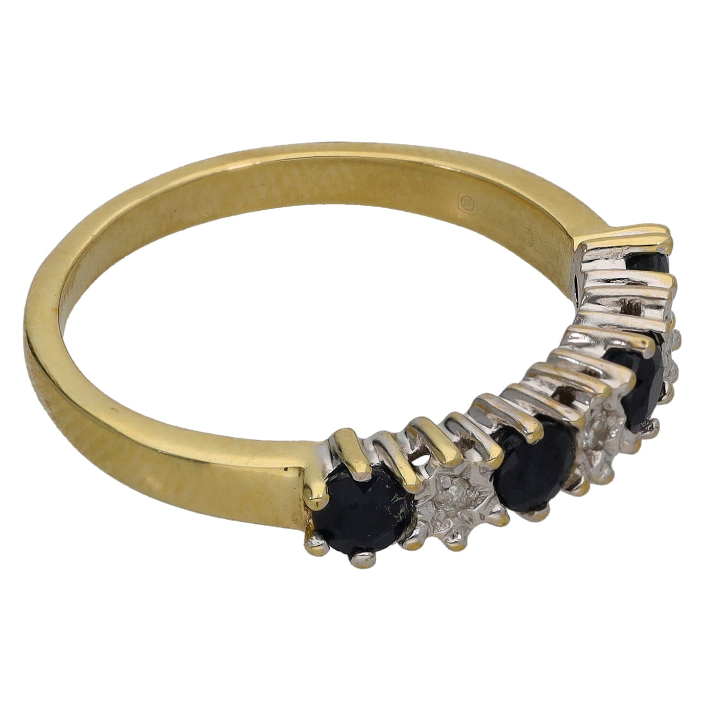 9ct Gold Sapphire & 0.03ct Diamond Half Eternity Ring Size O