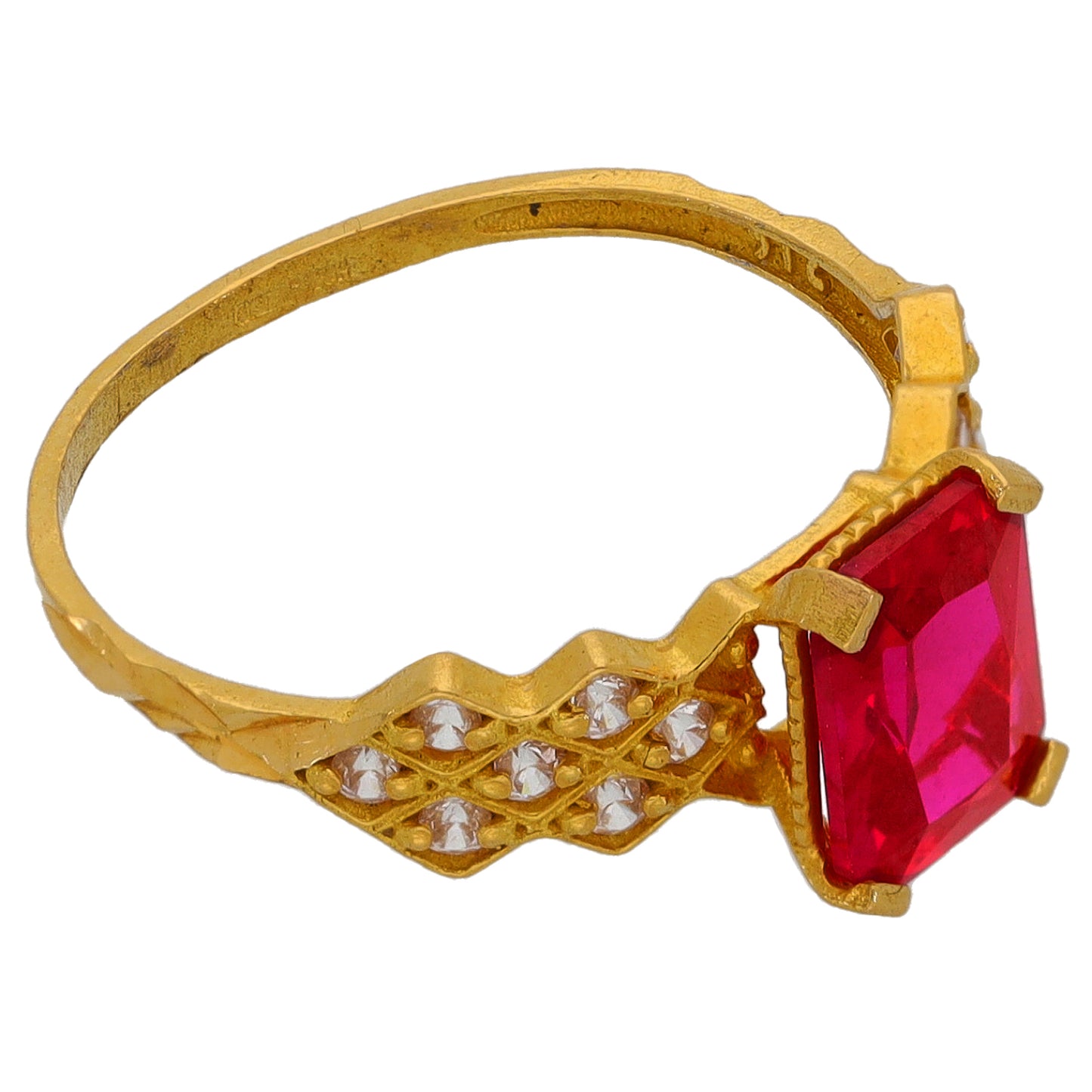 22ct Gold Imitation Gems Single Stone Ring With Accents Size M
