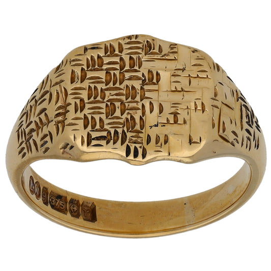 9ct Gold Patterned Signet Ring Size Q