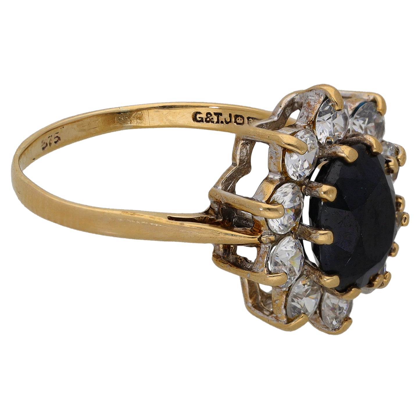 9ct Gold Sapphire & Cubic Zirconia Single Stone Ring With Accents Size P