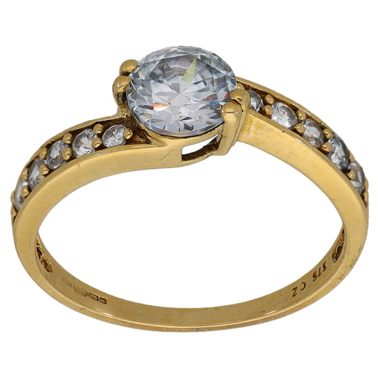 9ct Gold Cubic Zirconia Single Stone Ring With Accents Size M
