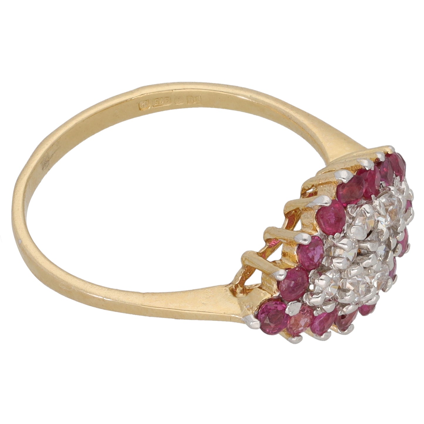 9ct Gold Glass Filled Ruby & Cubic Zirconia Dress/Cocktail Ring Size M