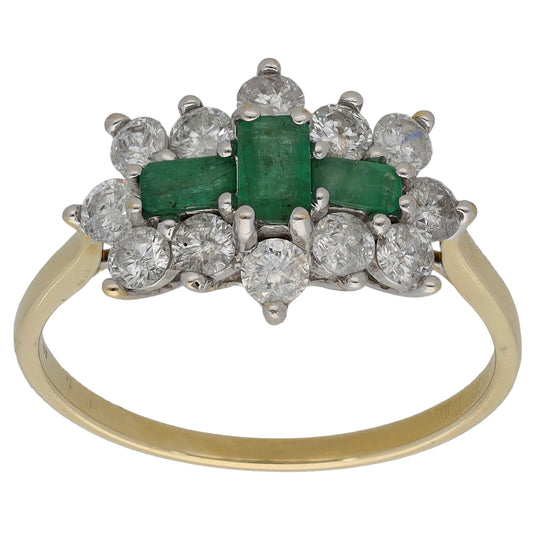 9ct Gold Emerald & 0.60ct Diamond Dress/Cocktail Ring Size T