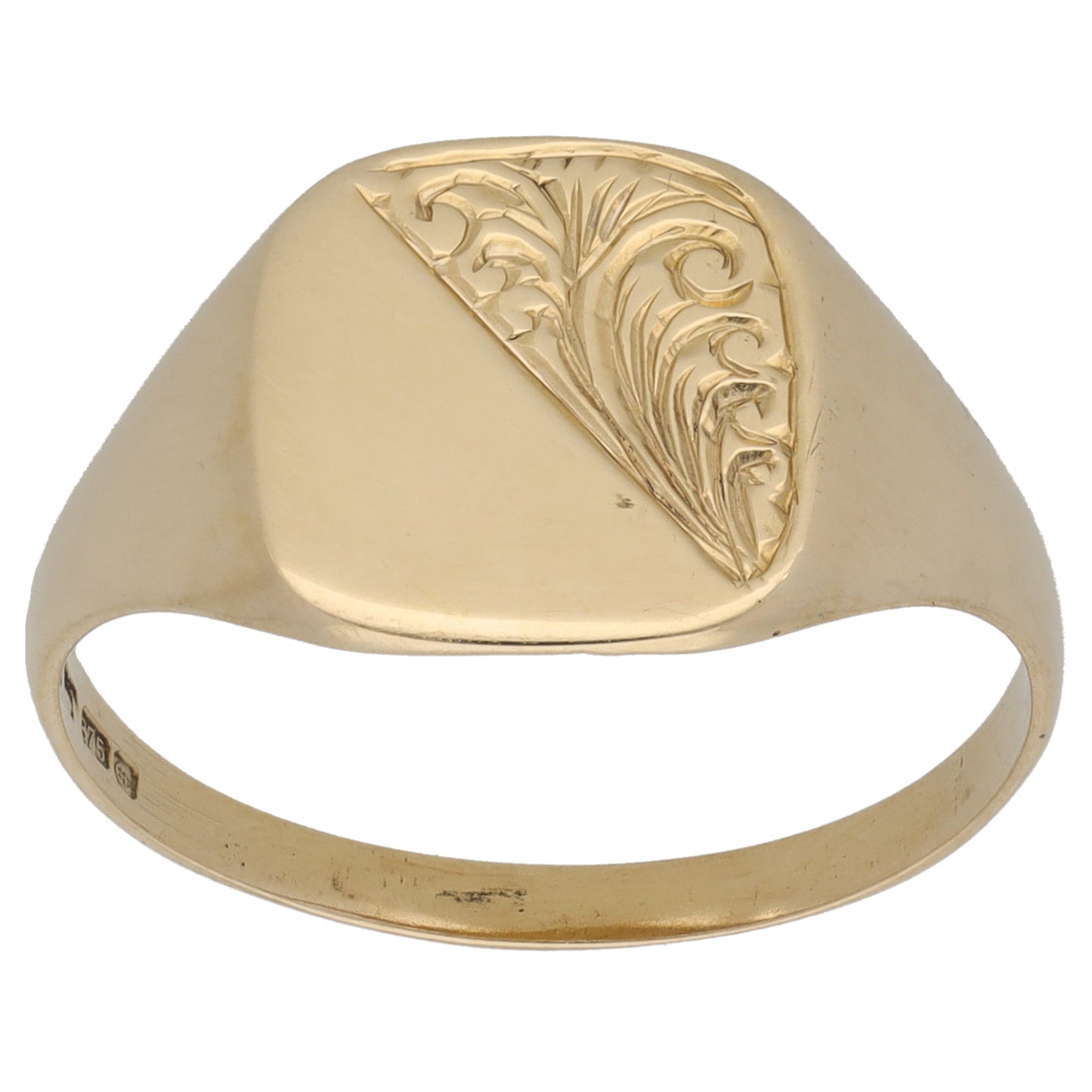 9ct Gold Patterned Signet Ring Size Y