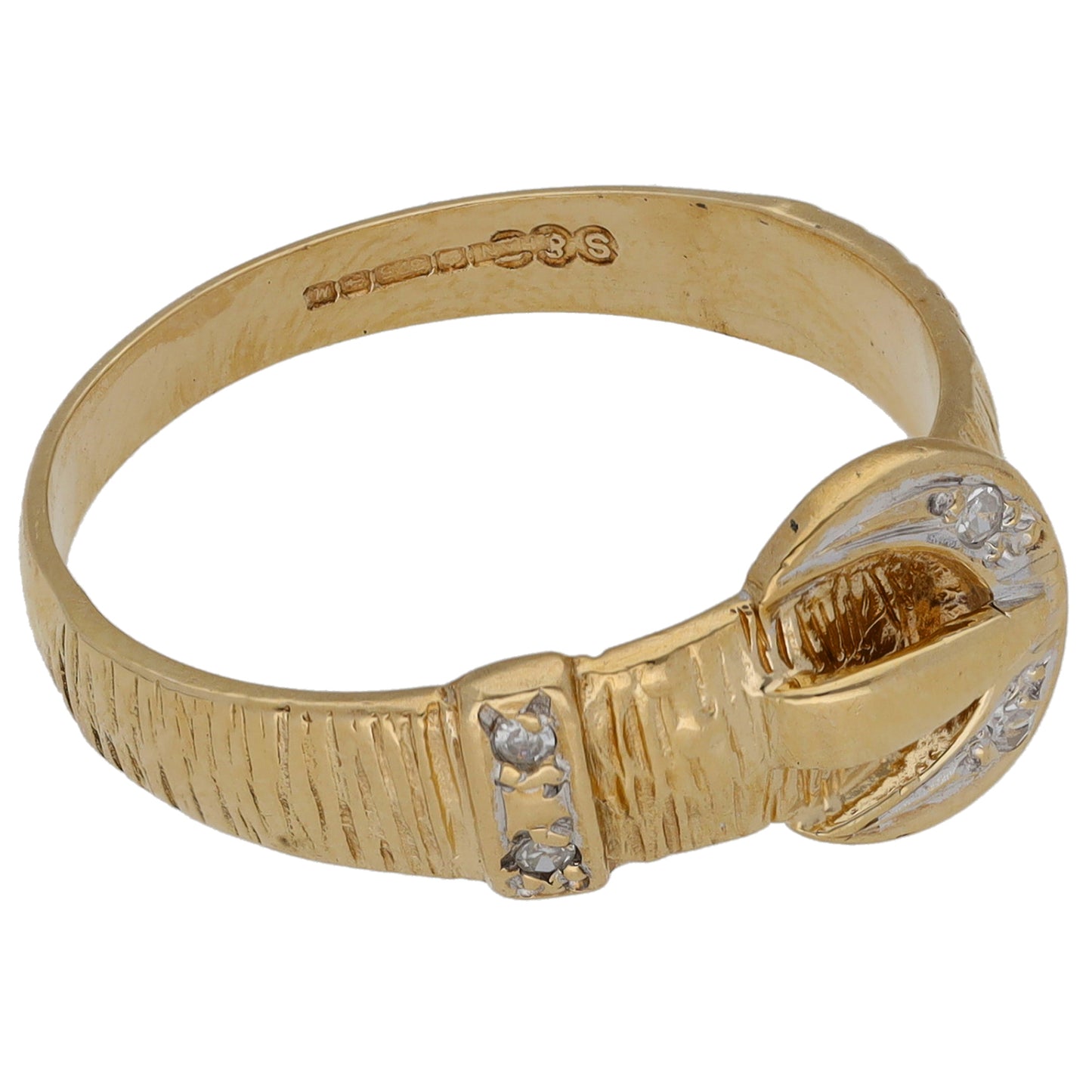 9ct Gold 0.04ct Diamond Buckle Ring Size R