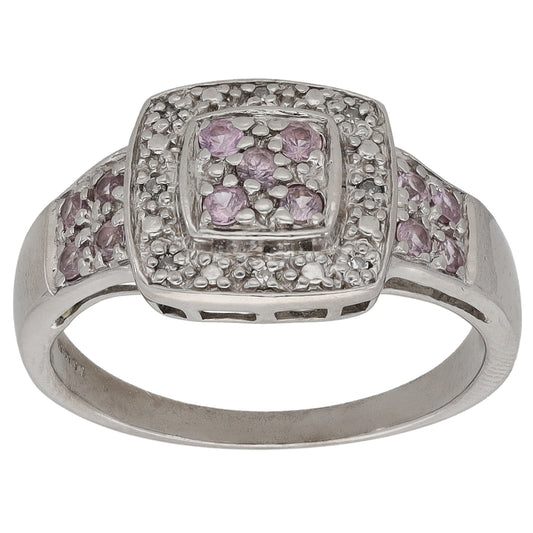 9ct White Gold Sapphire & 0.04ct Diamond Dress/Cocktail Ring Size O