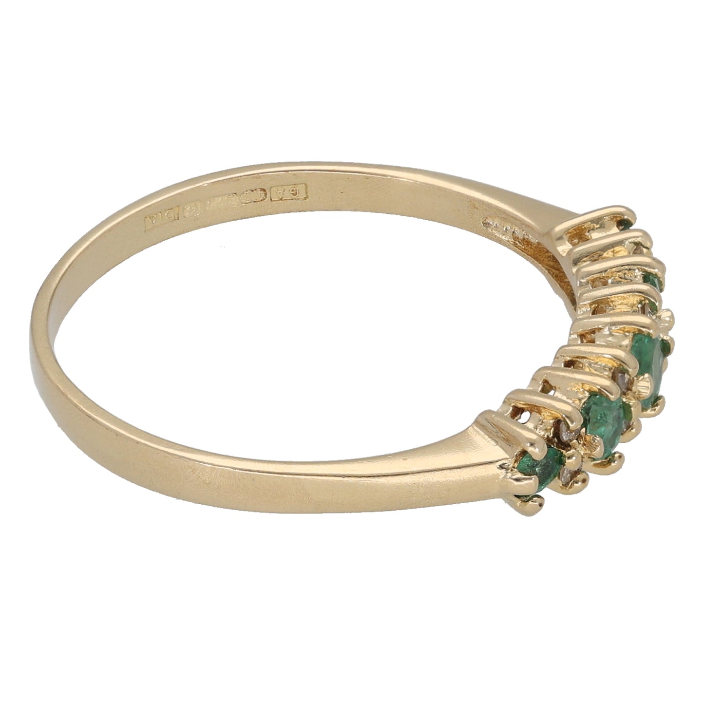 9ct Gold Emerald & 0.04ct Diamond Half Eternity Ring Size R