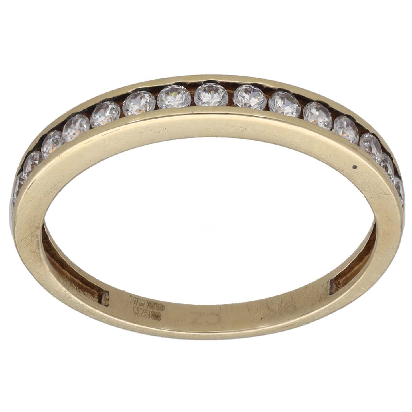 9ct gold CZ half-eternity ring with clear round stones on top half