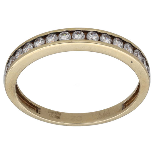 9ct gold CZ half-eternity ring with clear round stones on top half