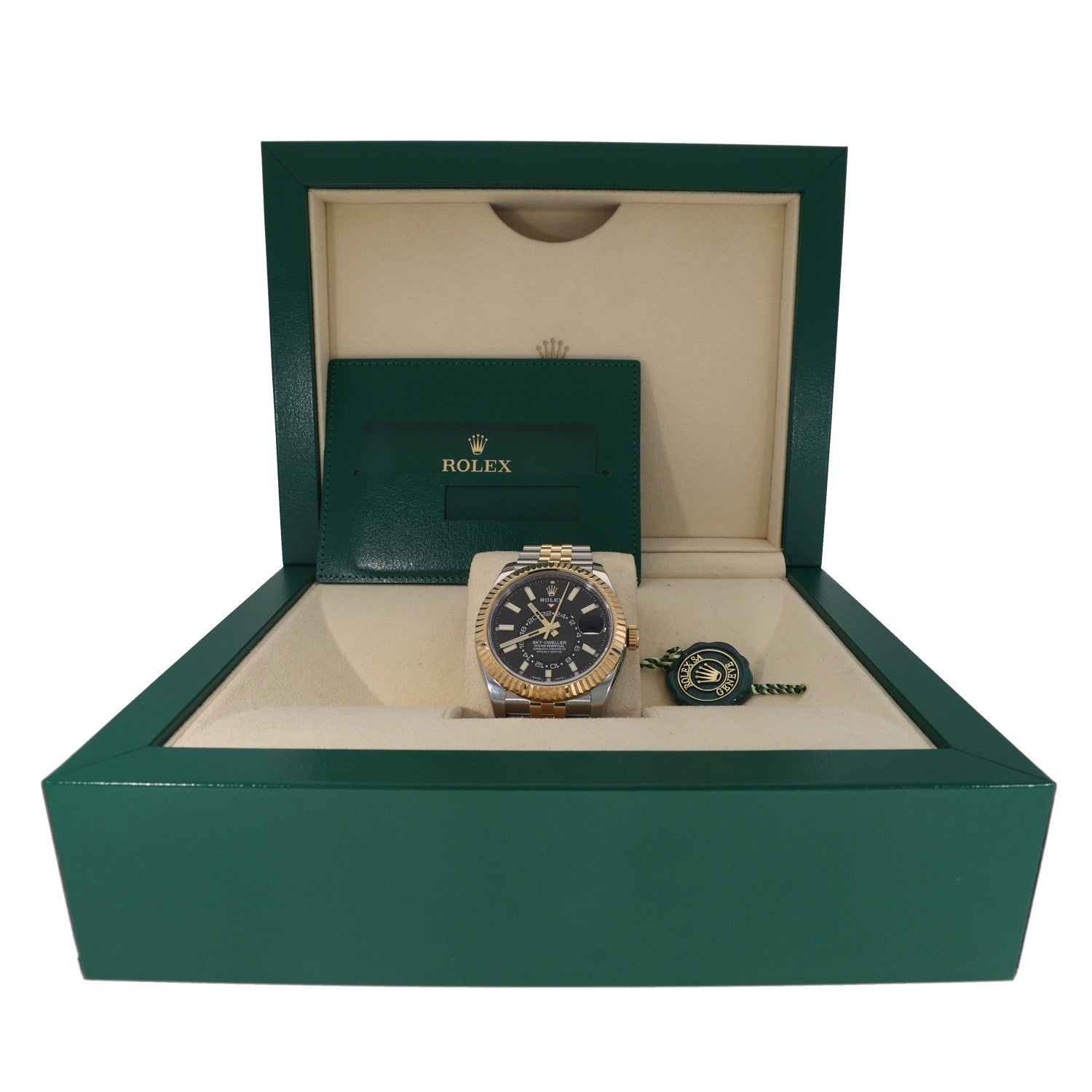 Rolex Sky Dweller 326933, black dial with stainless steel and gold bracelet and case, box image