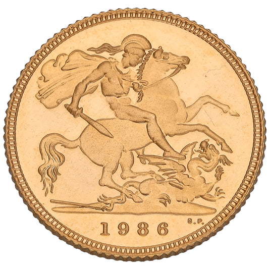 22ct Gold Queen Elizabeth II Half Sovereign Coin 1986
