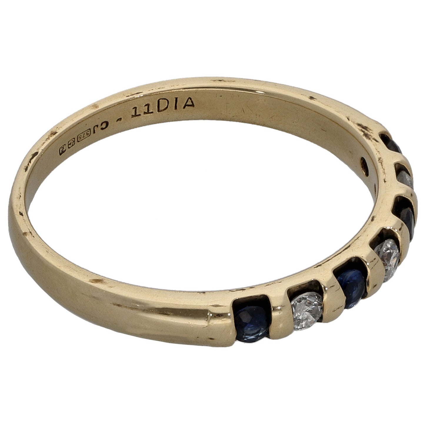 9ct Gold Sapphire & 0.11ct Diamond Half Eternity Ring Size L