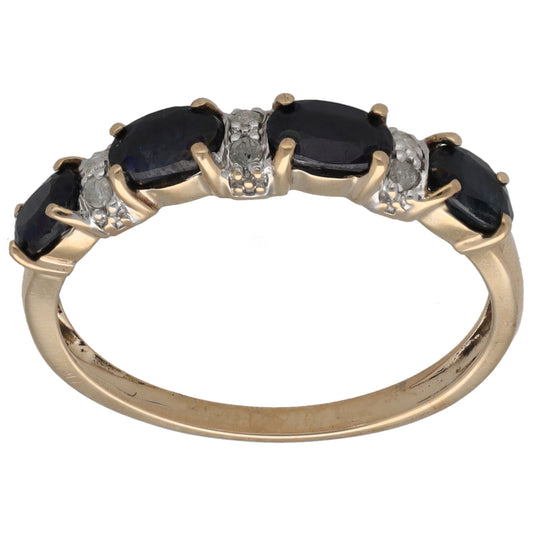 9ct Gold Sapphire & 0.06ct Diamond Half Eternity Ring Size P