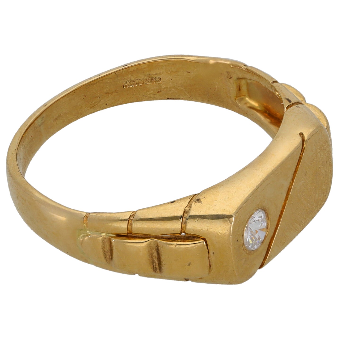 14ct Gold Cubic Zirconia Patterned Signet Ring Size T