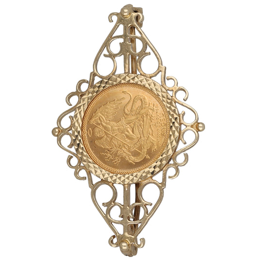 9ct Gold 1/10 Isle Of Man Angel Coin Bar Brooch