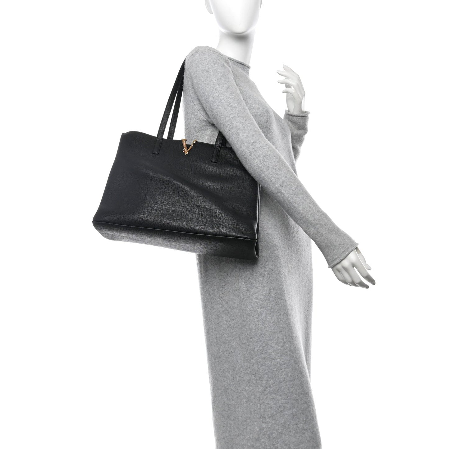 Versace Virtus V Grained Calfskin Leather Bag - Black