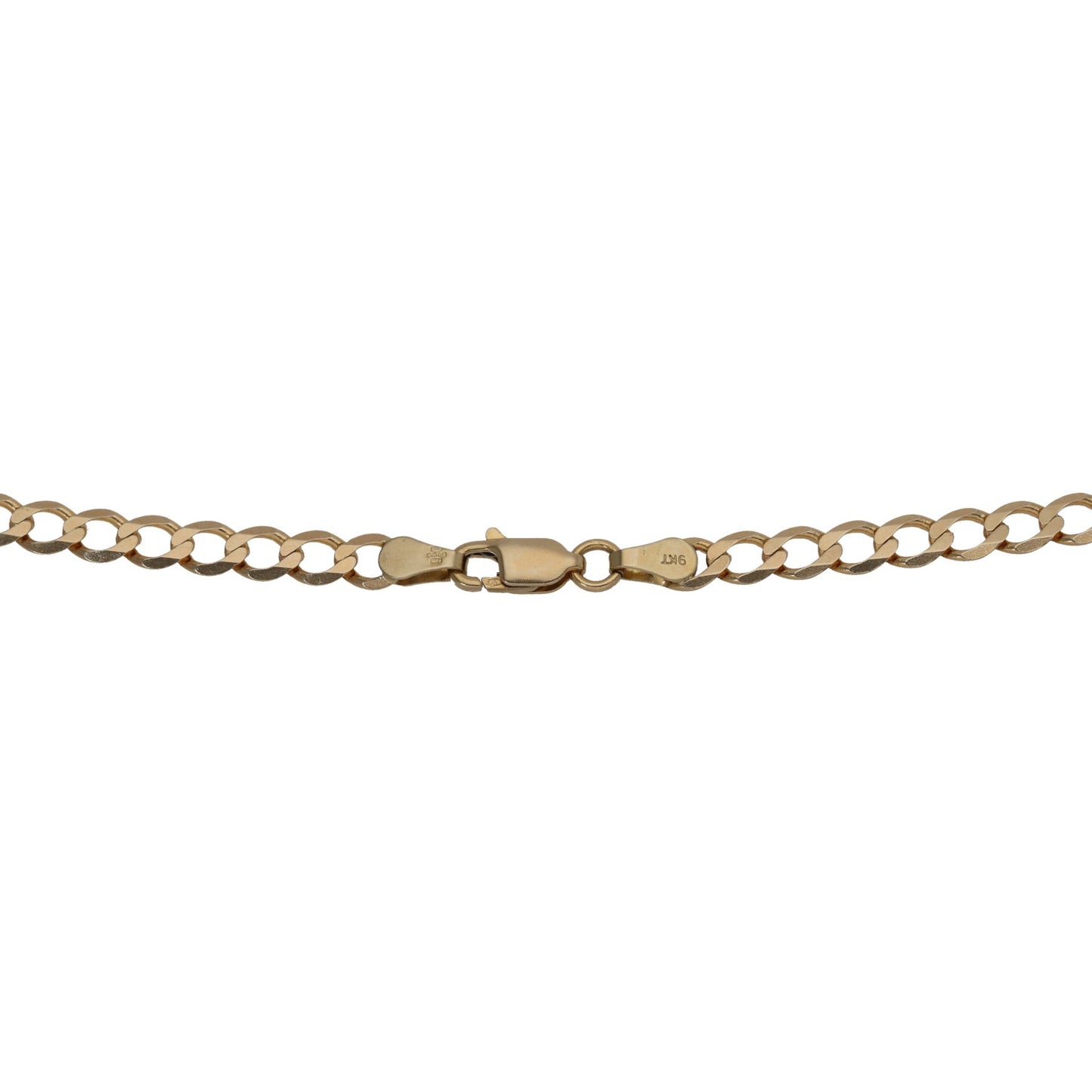Gold watch chain with curb links and clasp connector in the center