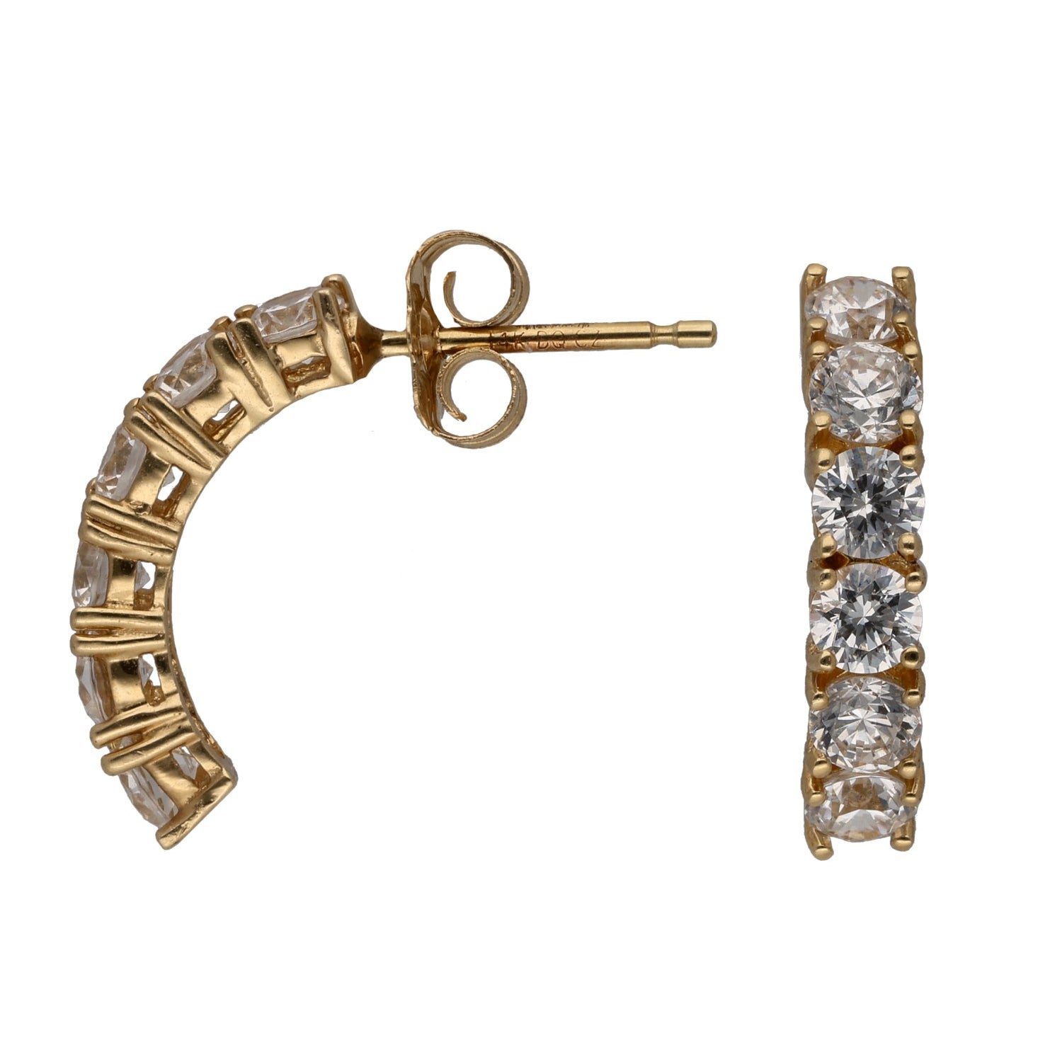 9ct gold CZ stud earrings with five clear stones in a vertical bar