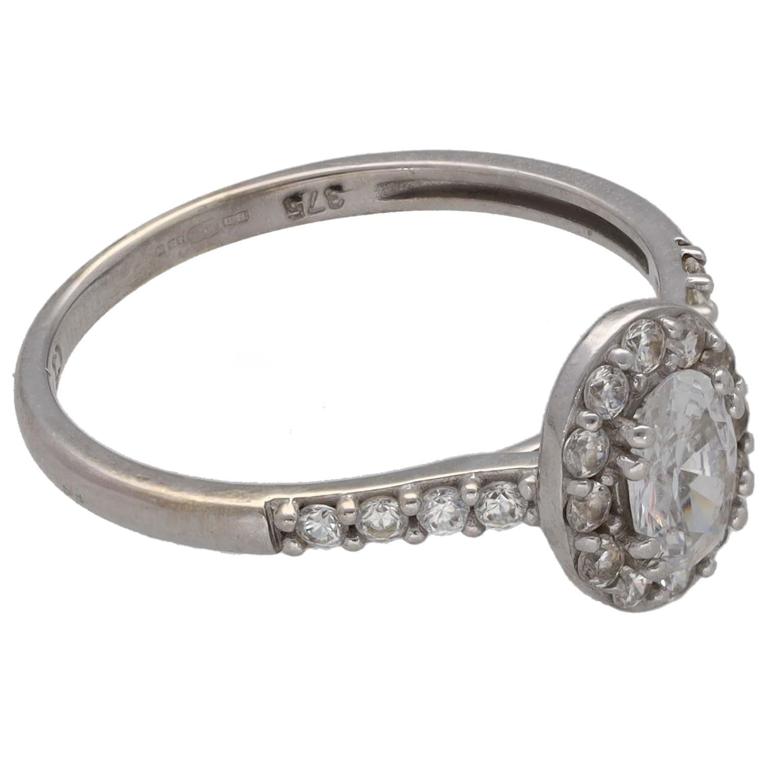 9ct white gold CZ dress ring with oval center stone
