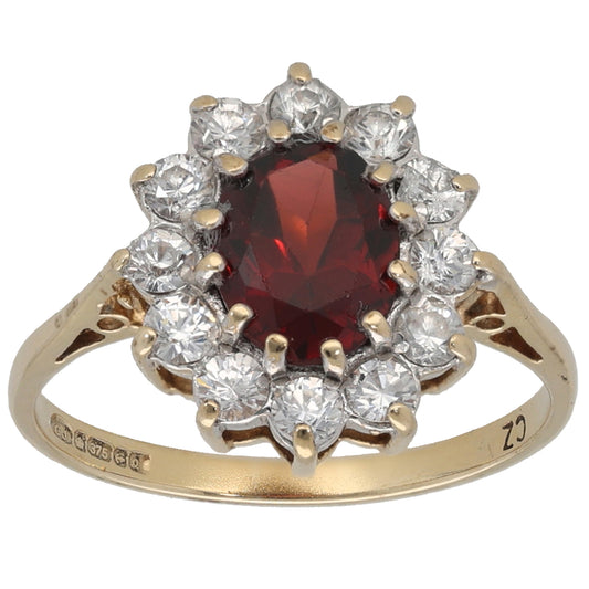 9ct Gold Garnet & Cubic Zirconia Cluster Ring Size K