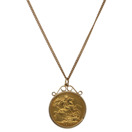 9ct Gold Full Sovereign Coin Pendant With Chain