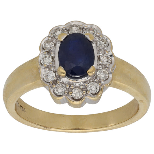 9ct Gold 0.24ct Diamond & Sapphire Cluster Ring Size N